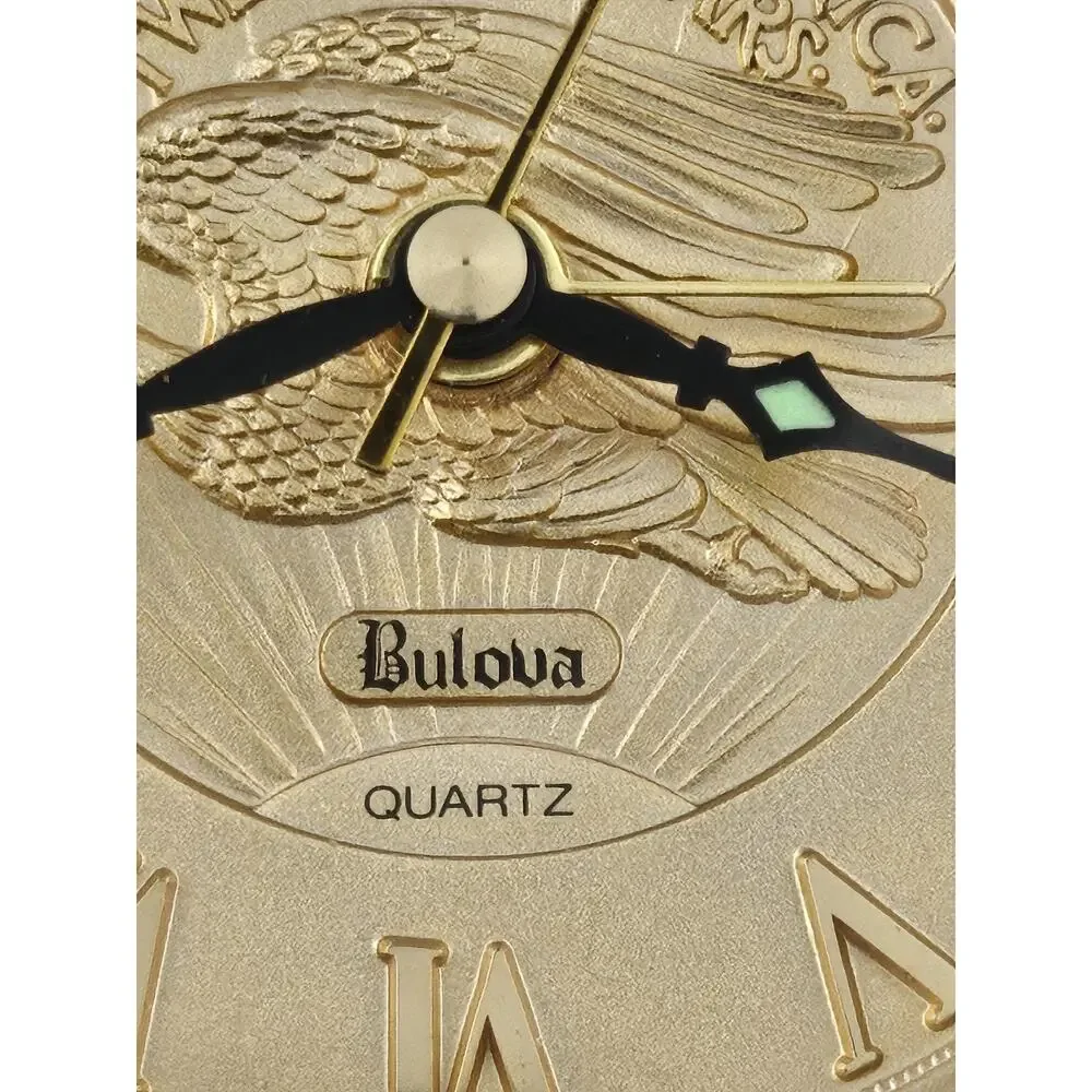 New Bulova Walking Liberty Gold Coin Hidden Quartz Alarm Clock Desk Runs Kraft
